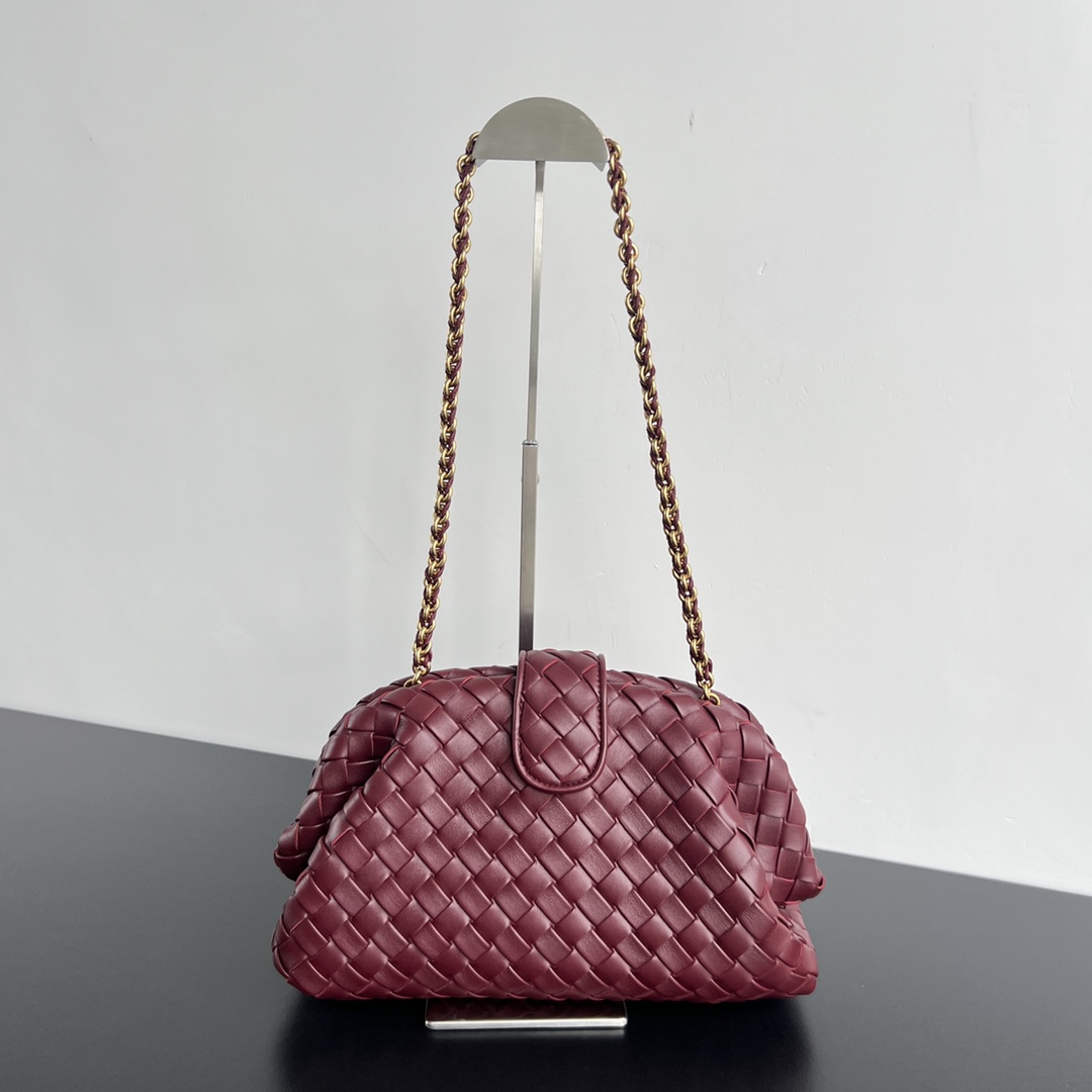 Teen Lauren 1980 Padded Intrecciato Leather Clutch With Chain Bordeaux